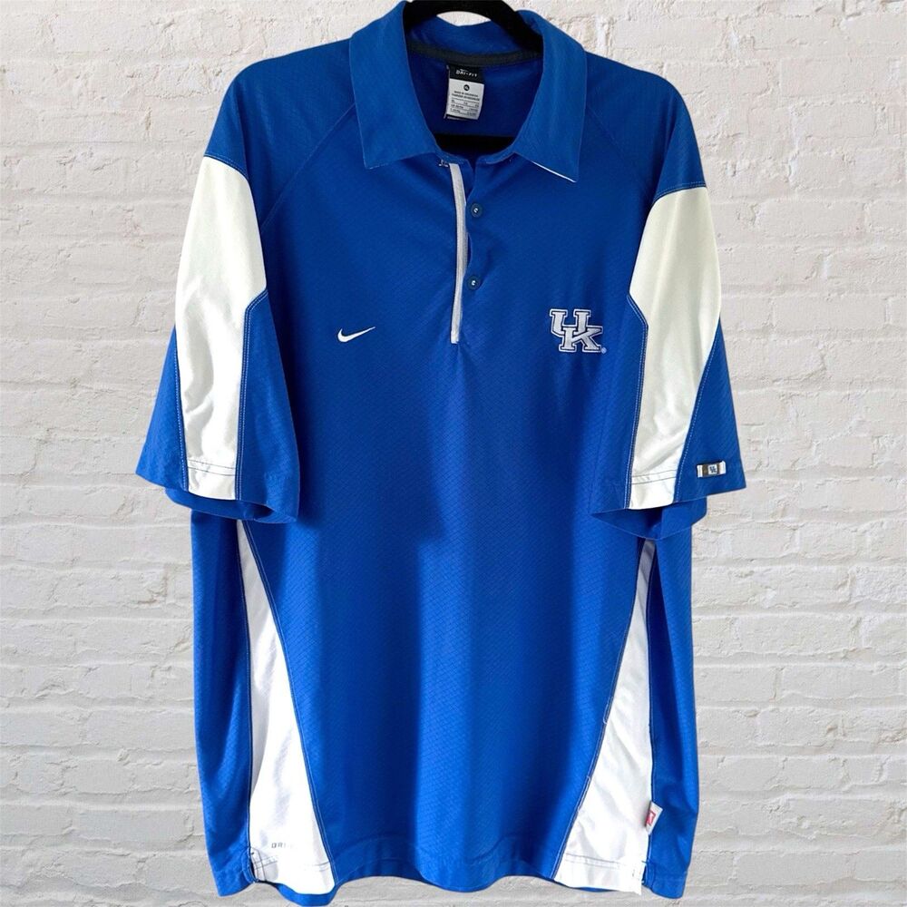 Nike University of Kentucky UK Wildcats Golf Polo Shirt Mens XL Blue White Logo
